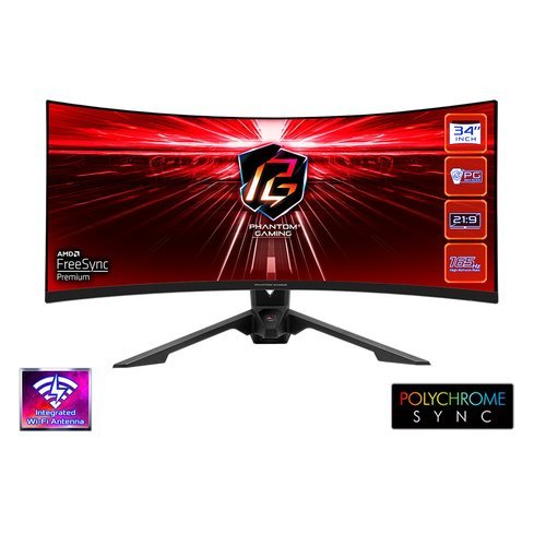 ASROCK MONITOR PG PG34WQ15R3A 34" WQHD 165HZ 1MS VA DP2HDMI INTEGRADA ANTENA WI FI POLYCHROME RGB 90LXA010-A0U3A0V - SMART BUSINESS