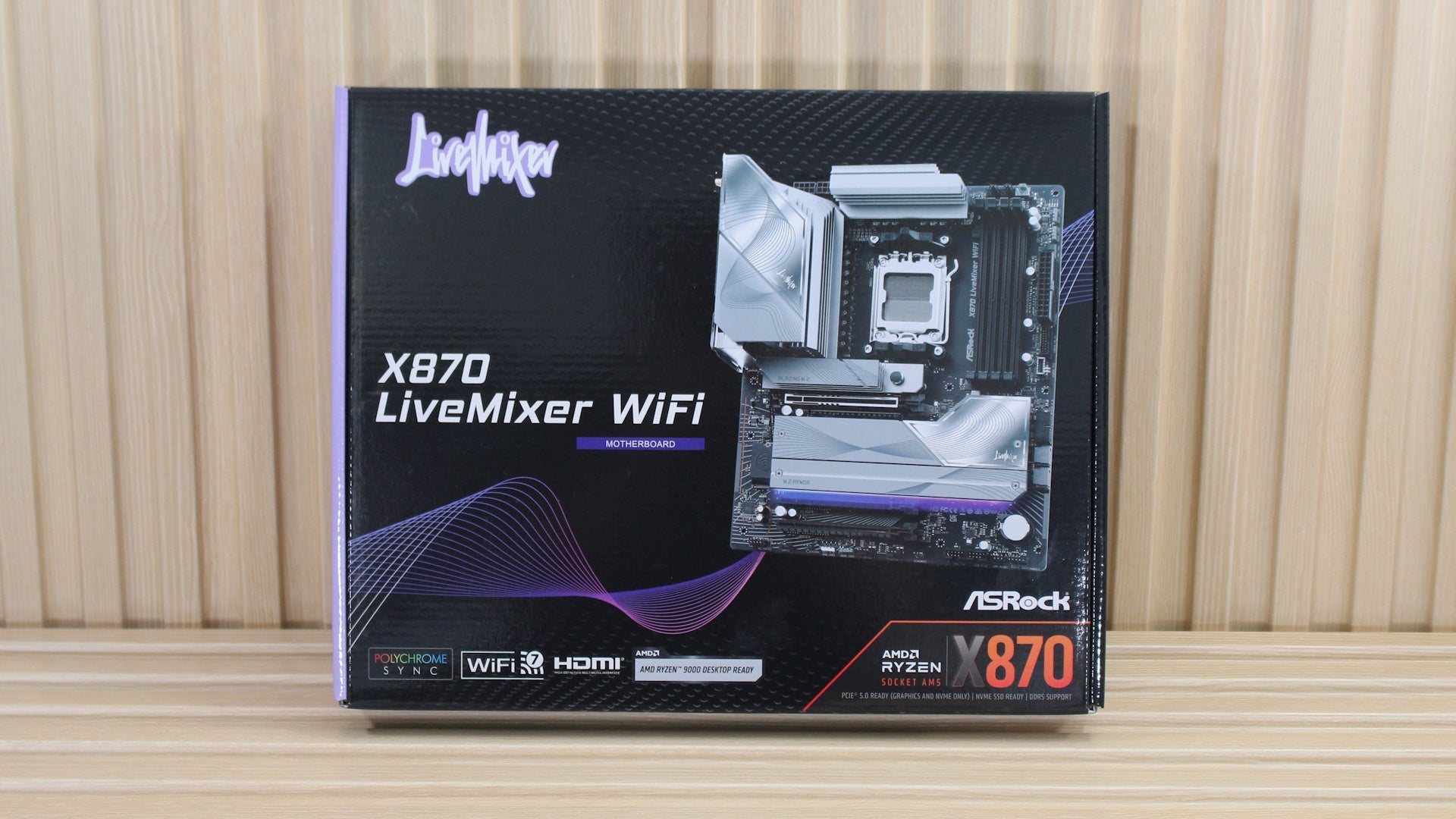 ASRock X870 LiveMixer WiFi empaque frontal del modelo