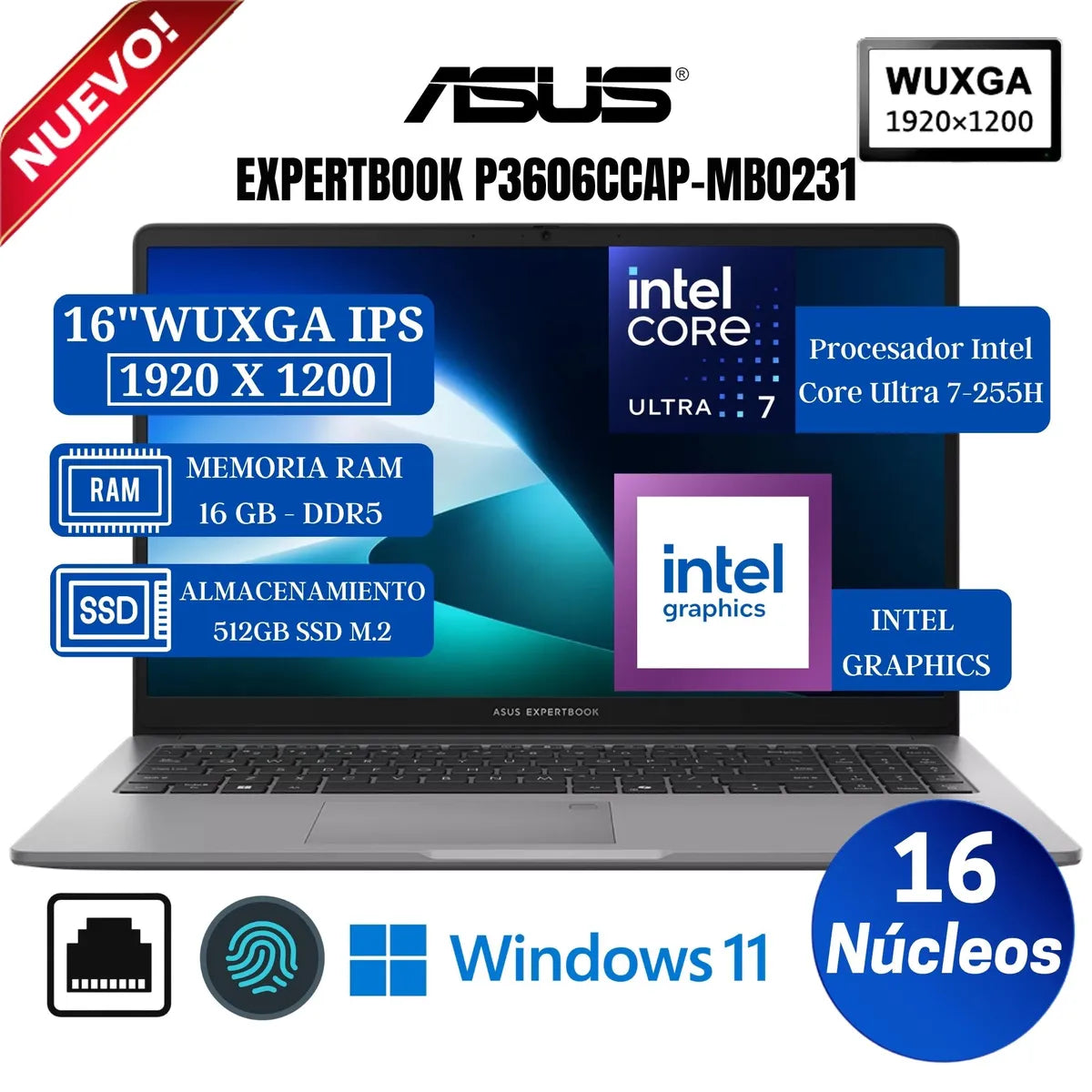 Laptop ASUS ExpertBook P3 P3606CCAP-MB0231 90NX0AL1-M00820 vista principal