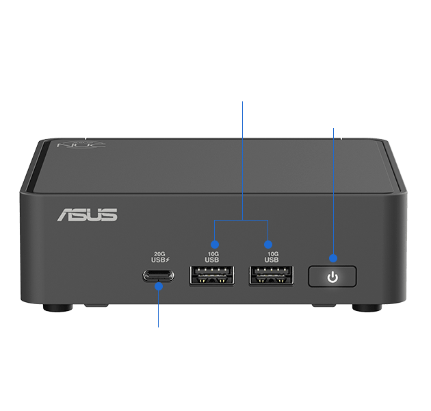 ASUS NUC 15 Pro mini PC vista frontal y puertos