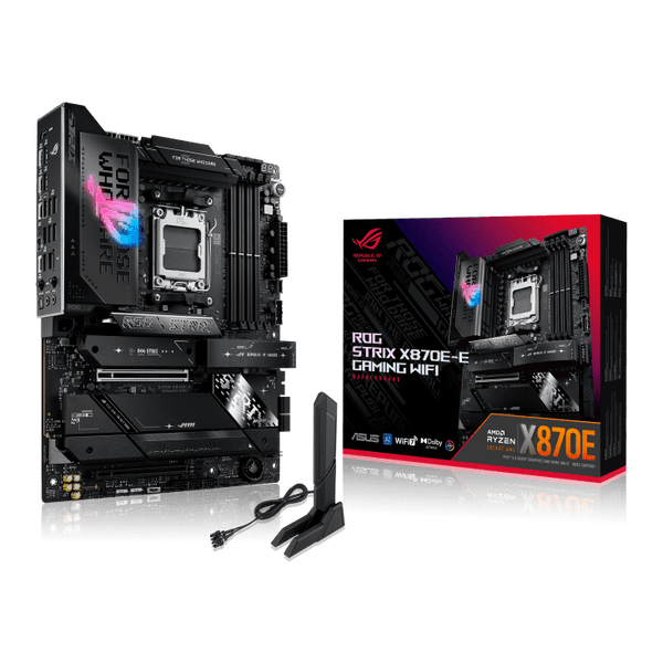 Motherboard ASUS ROG STRIX X870E - E GAMING WIFI - Chipset AMD X870E - Socket AM5 - Soporta AMD Ryzen 9000/8000/7000 - 4x DDR5 (192GB) - 5x M.2 PCIe - Wi - Fi 7 - Realtek 5Gb Ethernet - Doble USB4 - Formato ATX - ROG STRIX X870E - E GAMING WIFI de Asus | first_variant_option_1 — Envío inmediato
