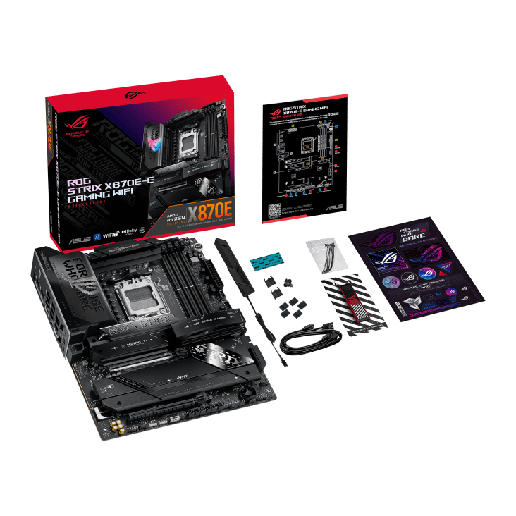 Motherboard ASUS ROG STRIX X870E - E GAMING WIFI - Chipset AMD X870E - Socket AM5 - Soporta AMD Ryzen 9000/8000/7000 - 4x DDR5 (192GB) - 5x M.2 PCIe - Wi - Fi 7 - Realtek 5Gb Ethernet - Doble USB4 - Formato ATX - ROG STRIX X870E - E GAMING WIFI de Asus | first_variant_option_1 — Envío inmediato