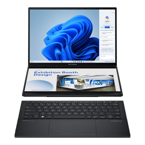 ASUS Zenbook DUO UX8406CA-QL444W en color Inkwell Gray con doble pantalla OLED y teclado desmontable