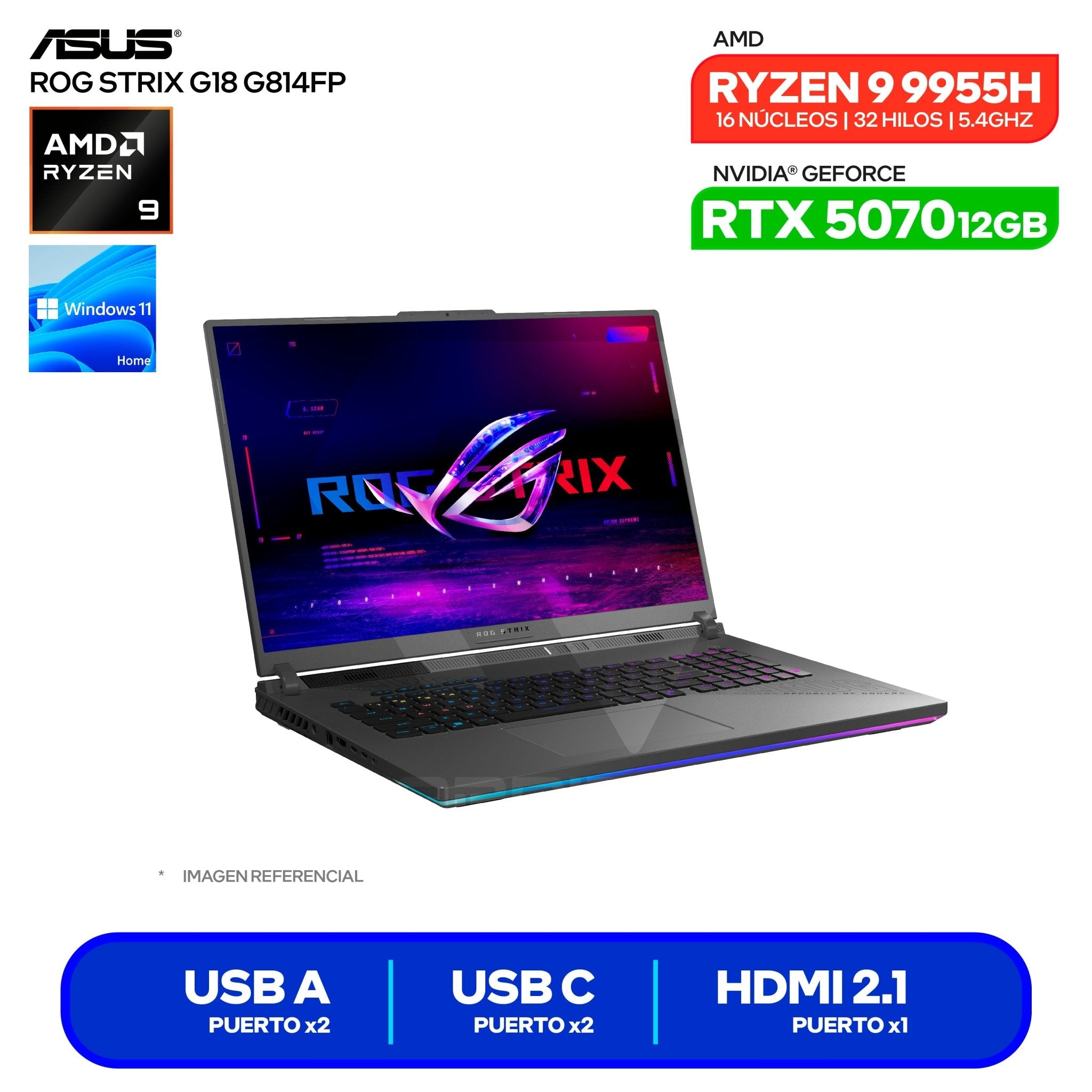 ASUS ROG Strix G18 G814FP-TT098W vista lateral