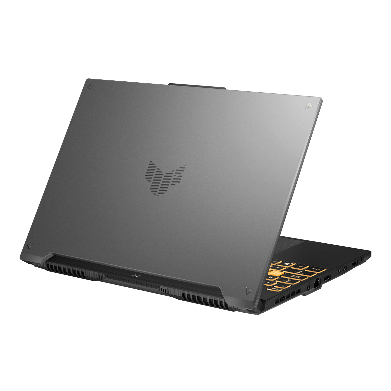 Notebook ASUS TUF Gaming F16 FX607VJR-TU302W 90NR0MZ6-M00J70 vista posterior izquierda del chasis Mecha Gray