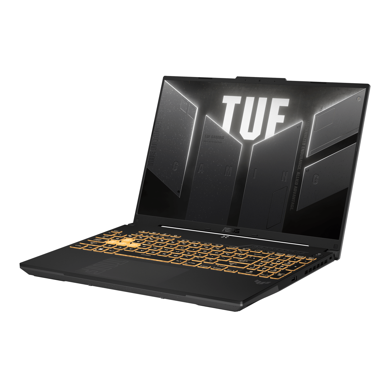 Notebook ASUS TUF Gaming F16 FX607VJR-TU302W 90NR0MZ6-M00J70 vista frontal tres cuartos derecha en Mecha Gray