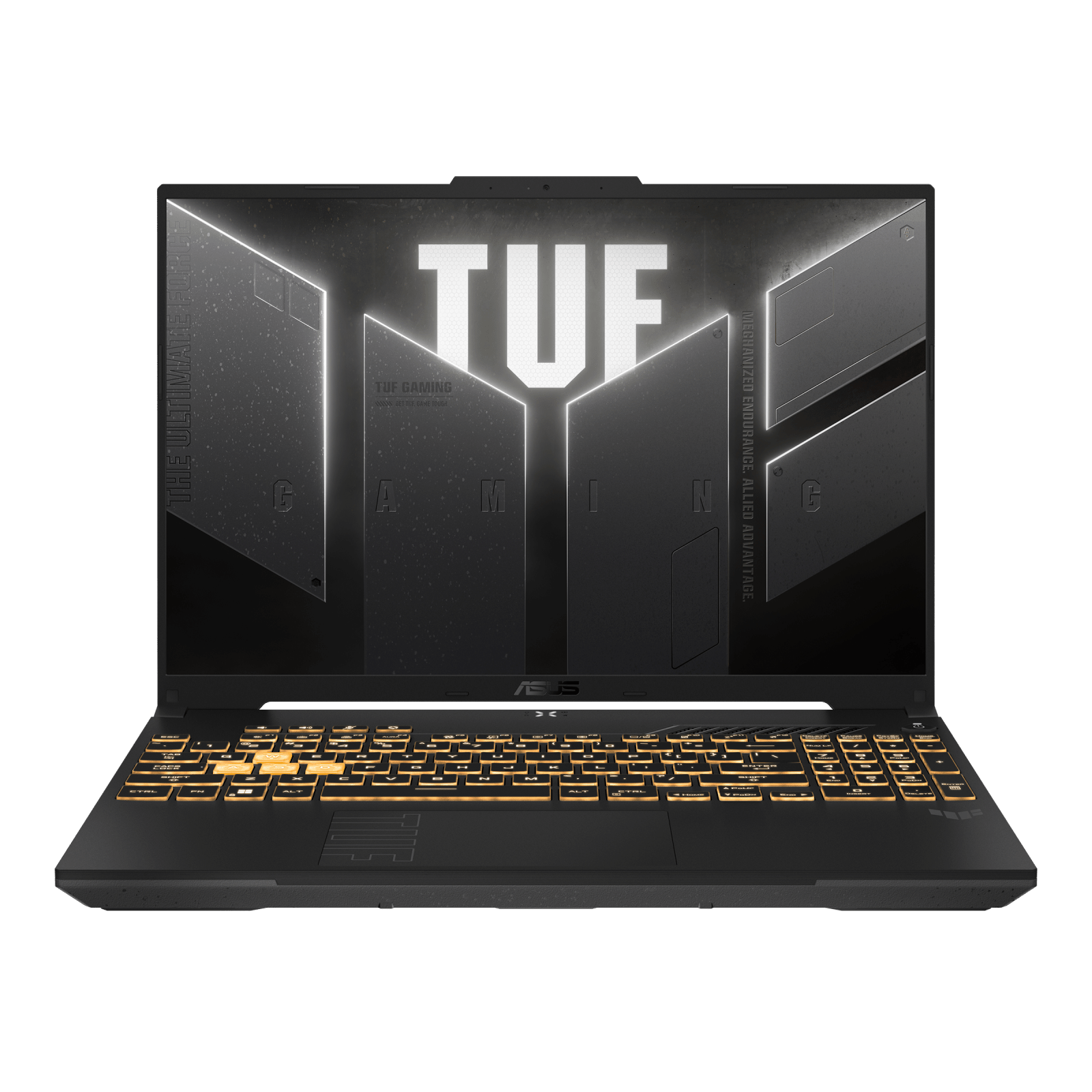 Notebook ASUS TUF Gaming F16 FX607VJR-TU302W 90NR0MZ6-M00J70 vista frontal abierta en Mecha Gray
