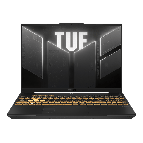 Notebook ASUS TUF Gaming F16 FX607VJR-TU302W 90NR0MZ6-M00J70 vista frontal abierta en Mecha Gray