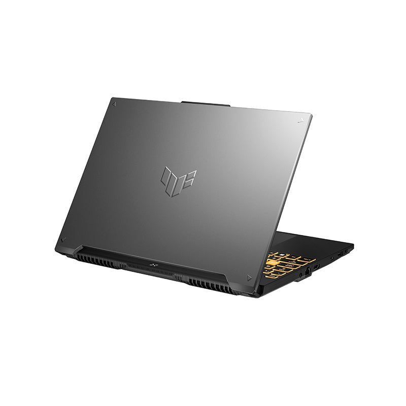 ASUS TUF Gaming F16 FX607VJR-TU315 en vista posterior, color Mecha Gray