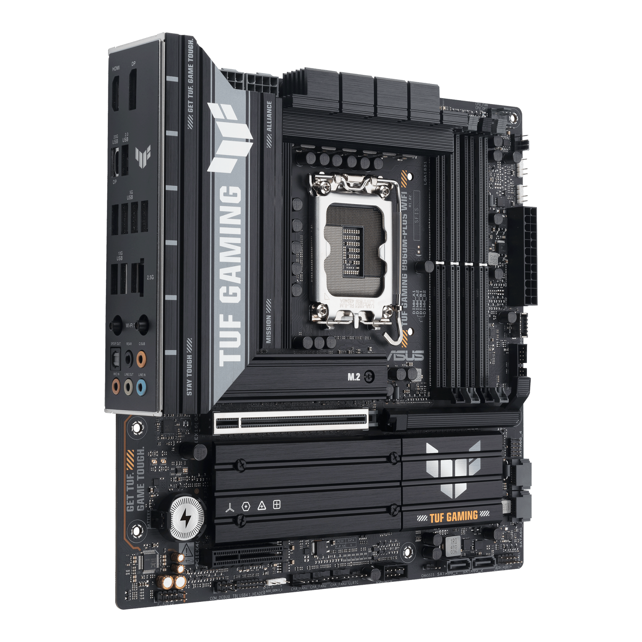 Placa Base ASUS TUF GAMING B860M-PLUS WIFI  LGA1851  DDR5 8800+ OC  PCIe 5.0  Wi-Fi 7 + BT 5.4  3x M.2  USB-C 20Gbps  Micro-ATX  2.5Gb LAN  Aura Sync RGB