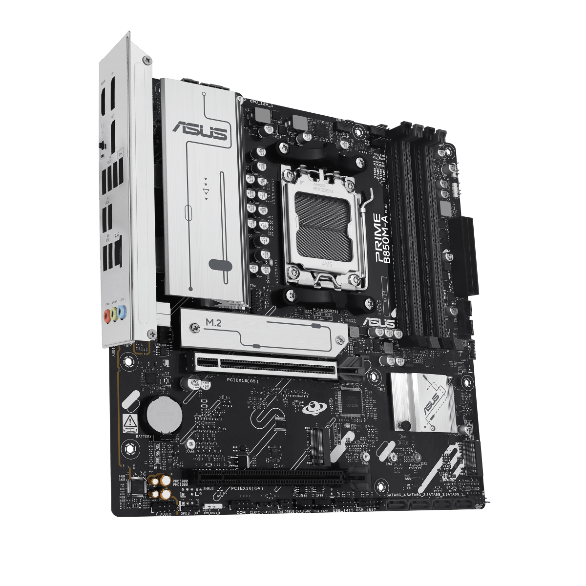 Placa Madre ASUS PRIME B850M-A vista angular oficial