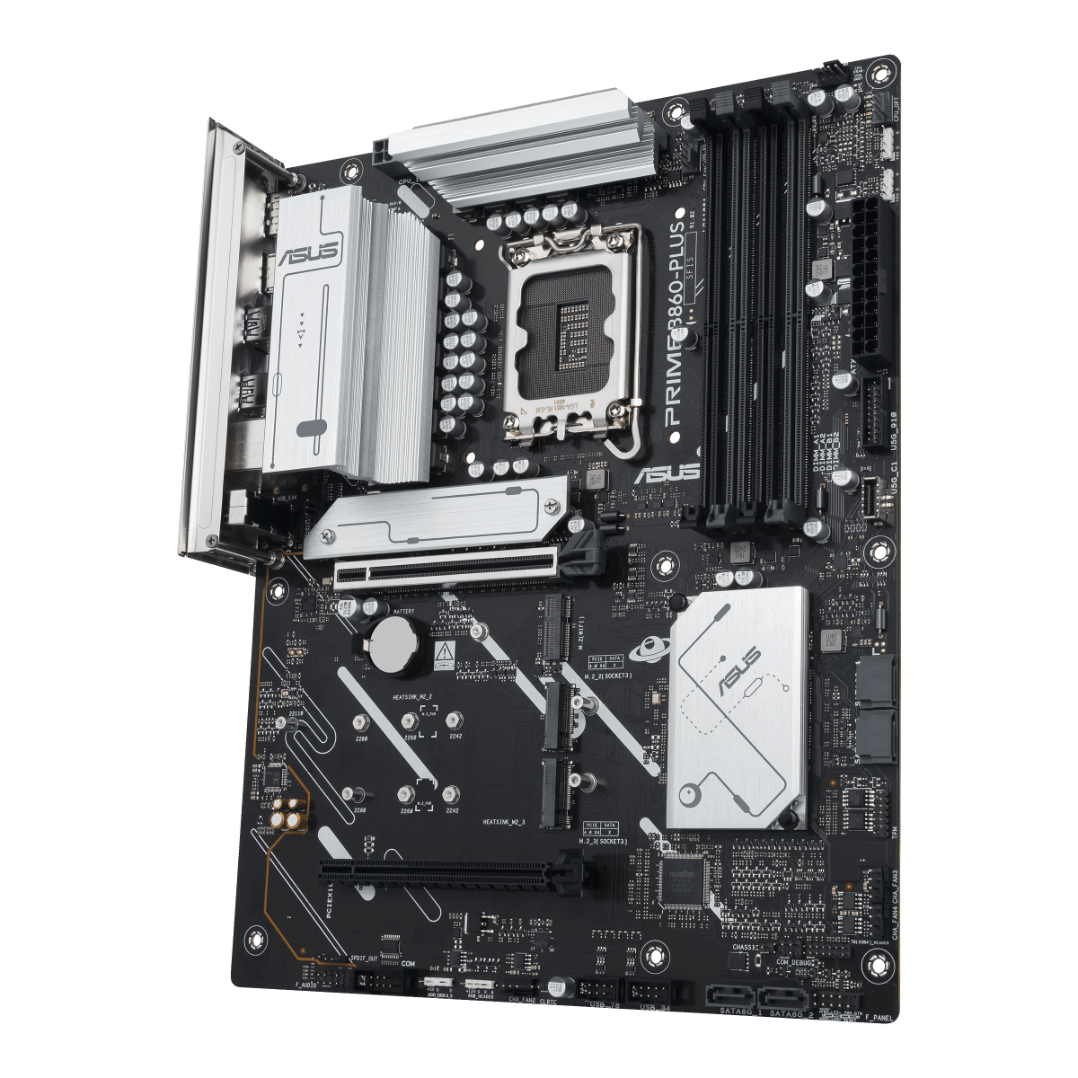 Placa Madre ASUS PRIME B860-PLUS vista angular oficial