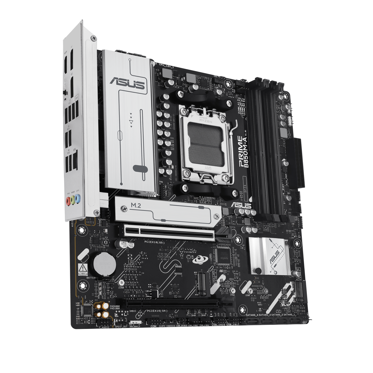 Placa Madre ASUS PRIME B850M-A vista angular oficial