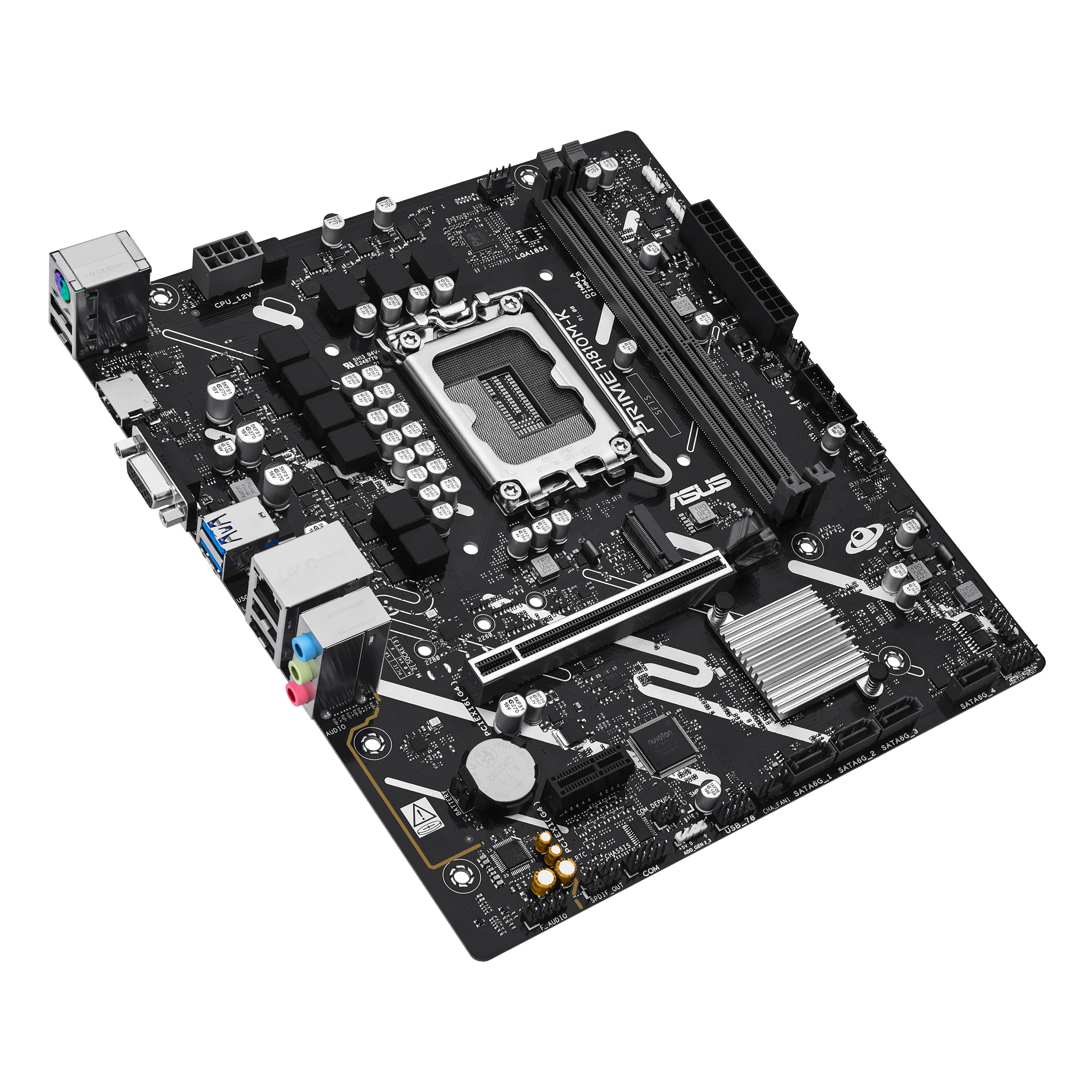 Placa madre ASUS PRIME H810M-K LGA1851 DDR5 vista angular