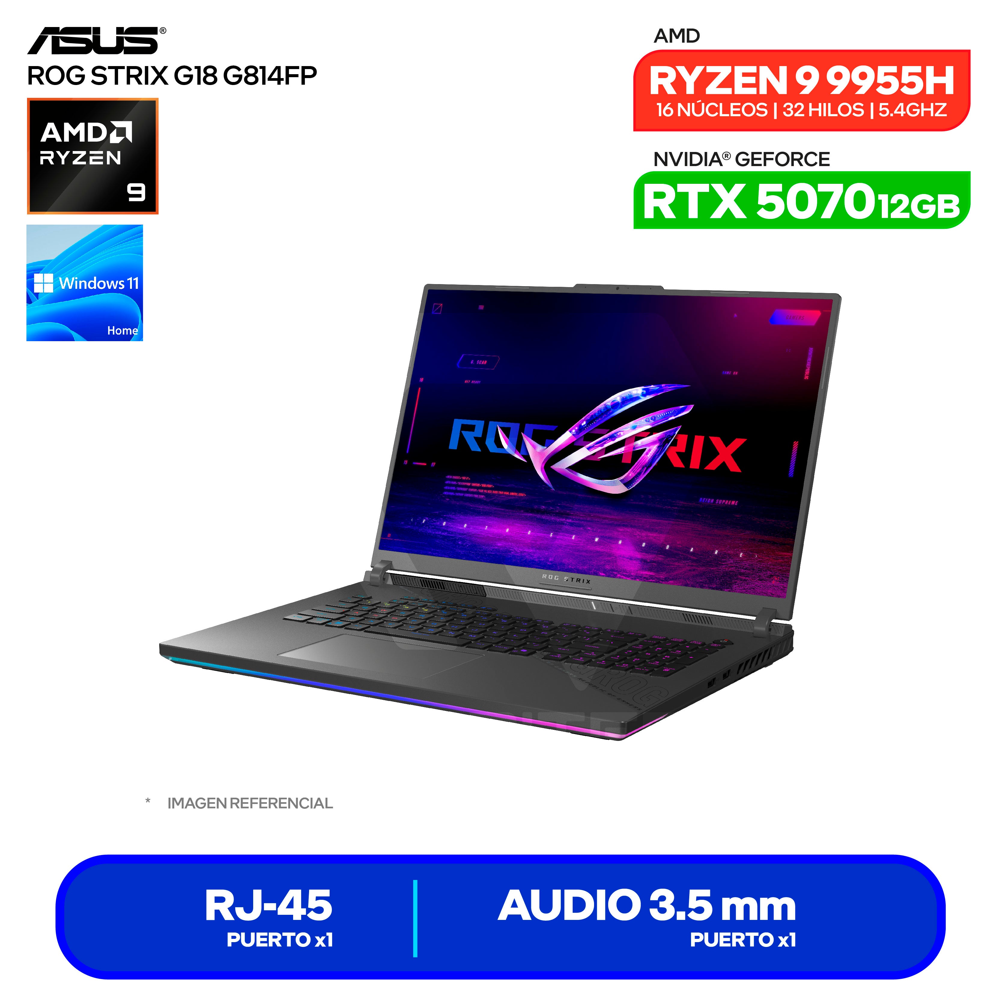ASUS ROG Strix G18 G814FP-TT098W vista del equipo