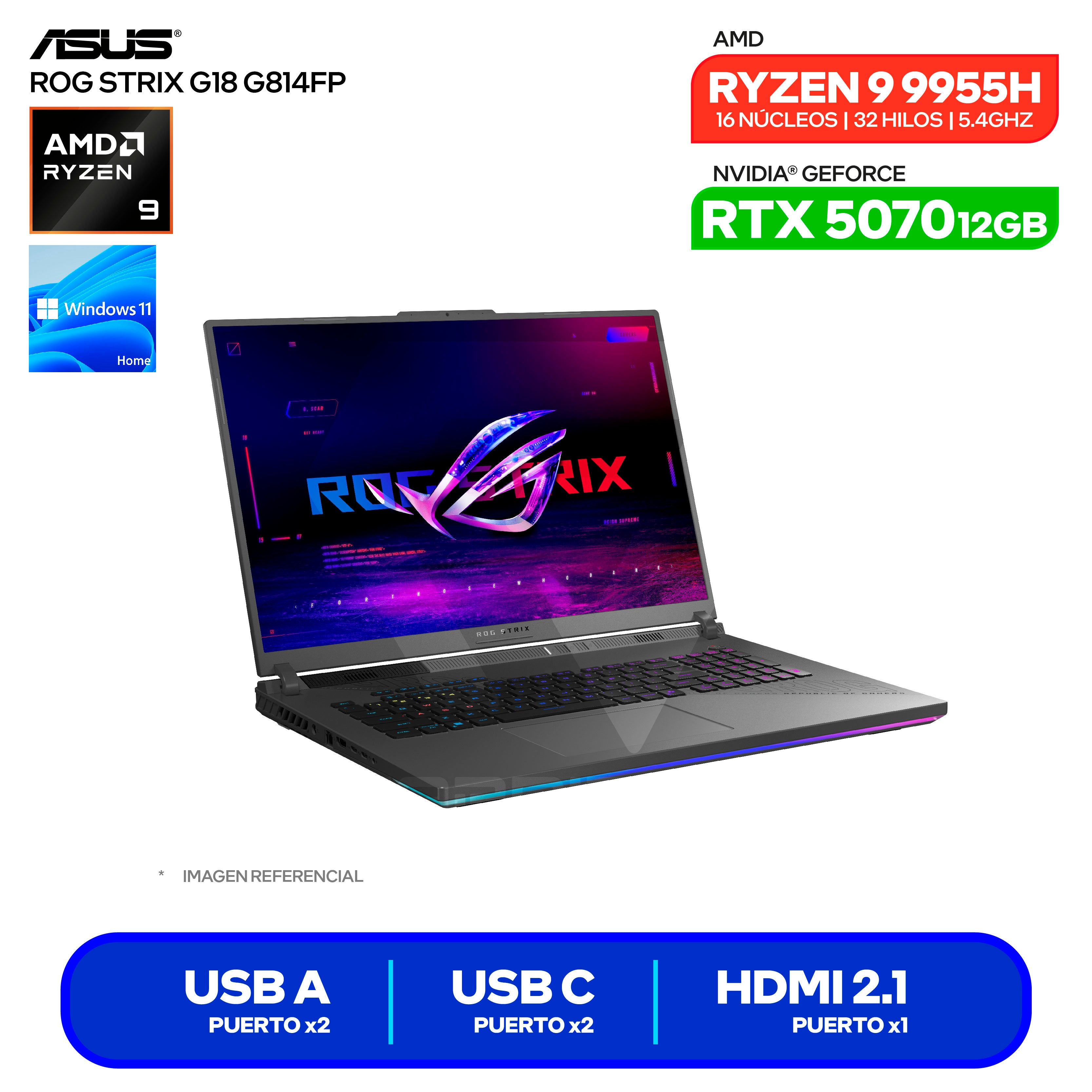 ASUS ROG Strix G18 G814FP-TT098W vista lateral