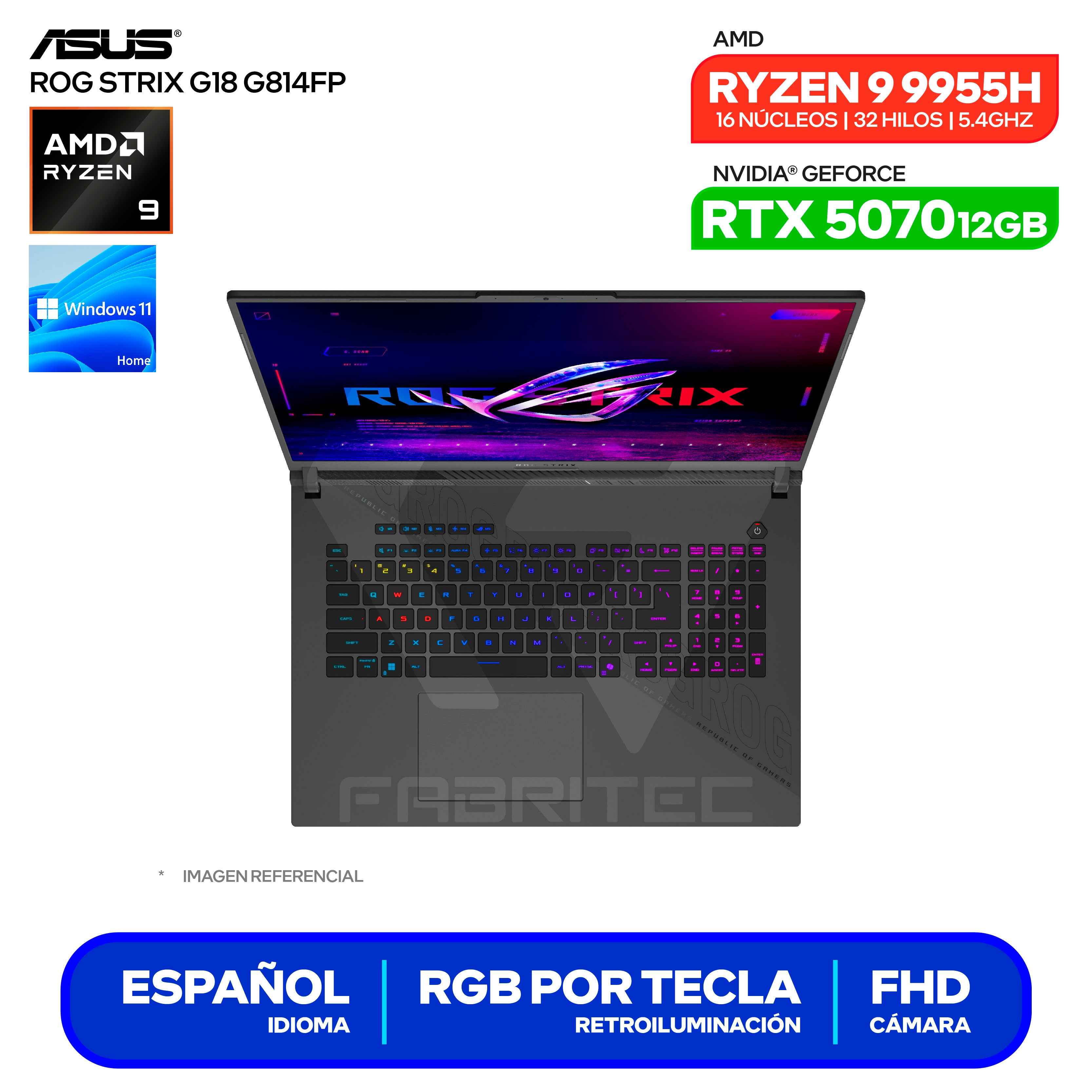 ASUS ROG Strix G18 G814FP-TT098W vista posterior