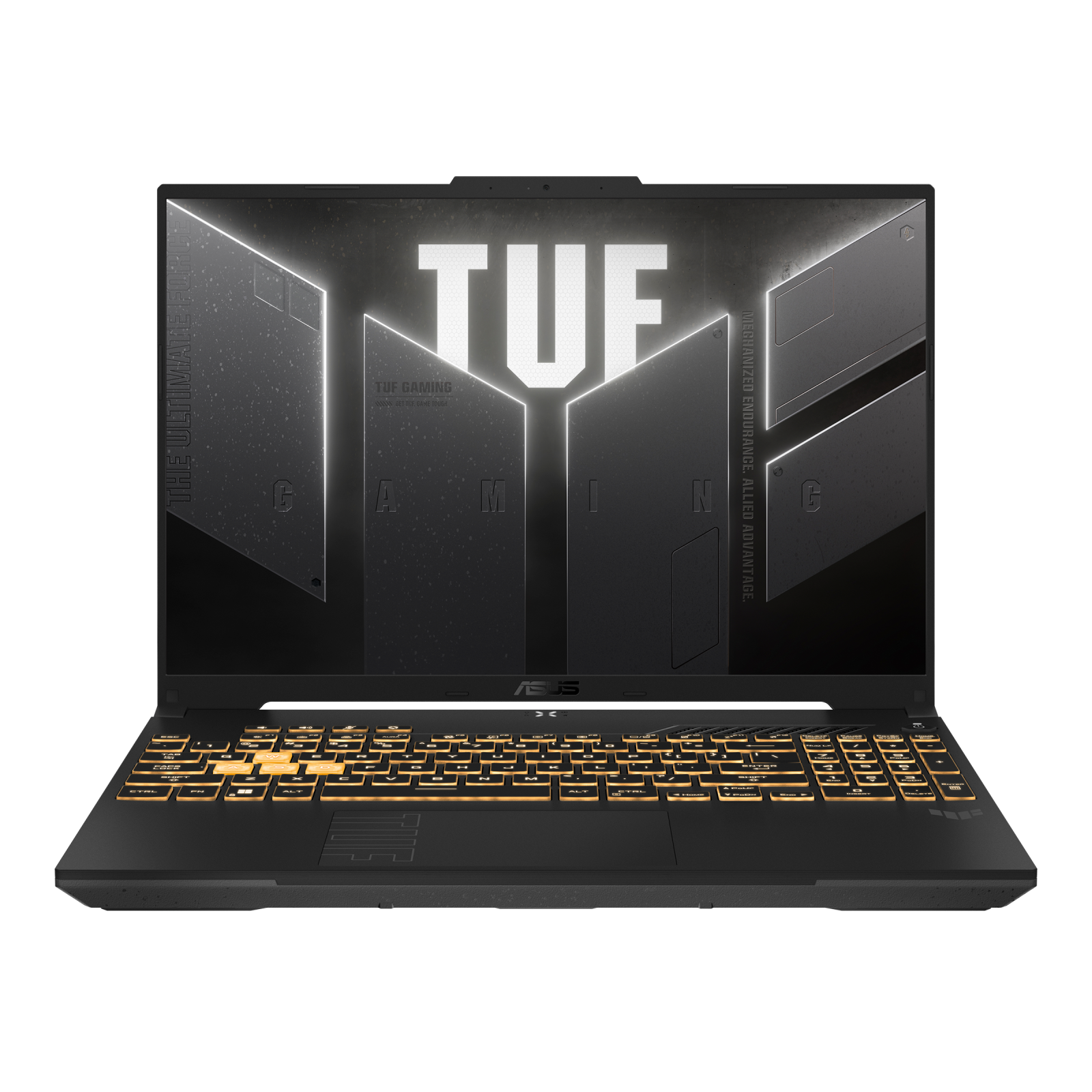 Notebook ASUS TUF Gaming F16 FX607VJR-TU302W 90NR0MZ6-M00J70 vista frontal abierta en Mecha Gray
