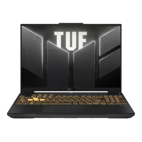 Notebook ASUS TUF Gaming F16 FX607VJR-TU302W 90NR0MZ6-M00J70 vista frontal abierta en Mecha Gray