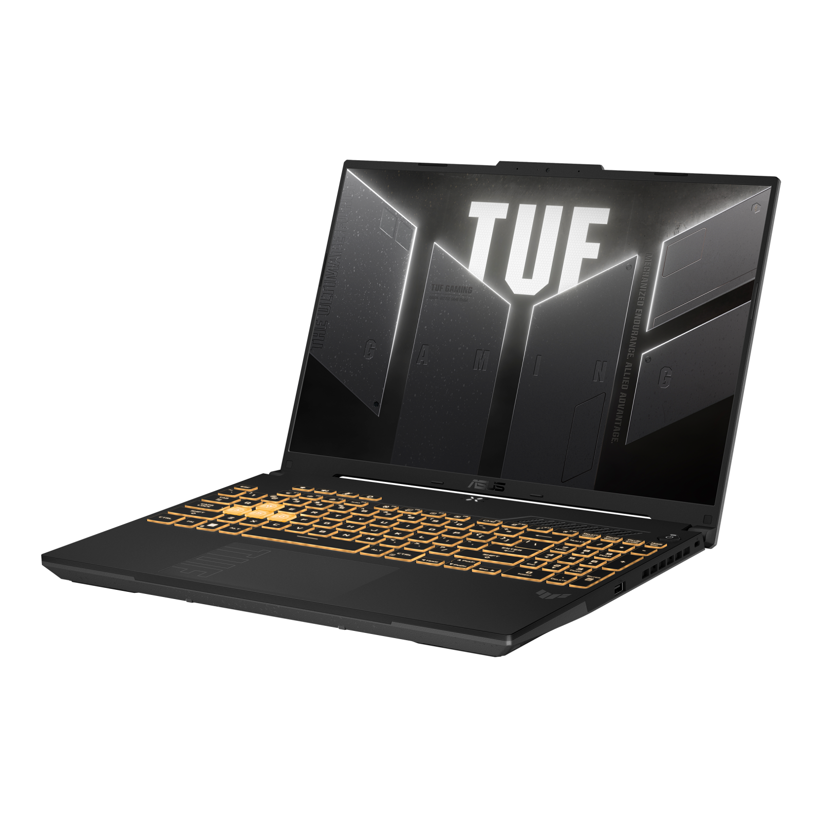 Notebook ASUS TUF Gaming F16 FX607VJR-TU302W 90NR0MZ6-M00J70 vista frontal tres cuartos derecha en Mecha Gray