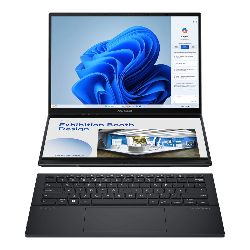 ASUS Zenbook DUO UX8406CA-QL444W en color Inkwell Gray con doble pantalla OLED y teclado desmontable