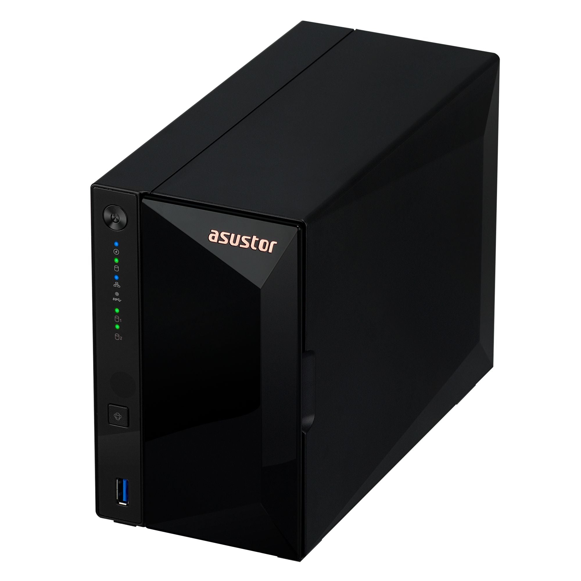 NAS ASUSTOR AS3302T V2 — perspectiva superior derecha — sin discos