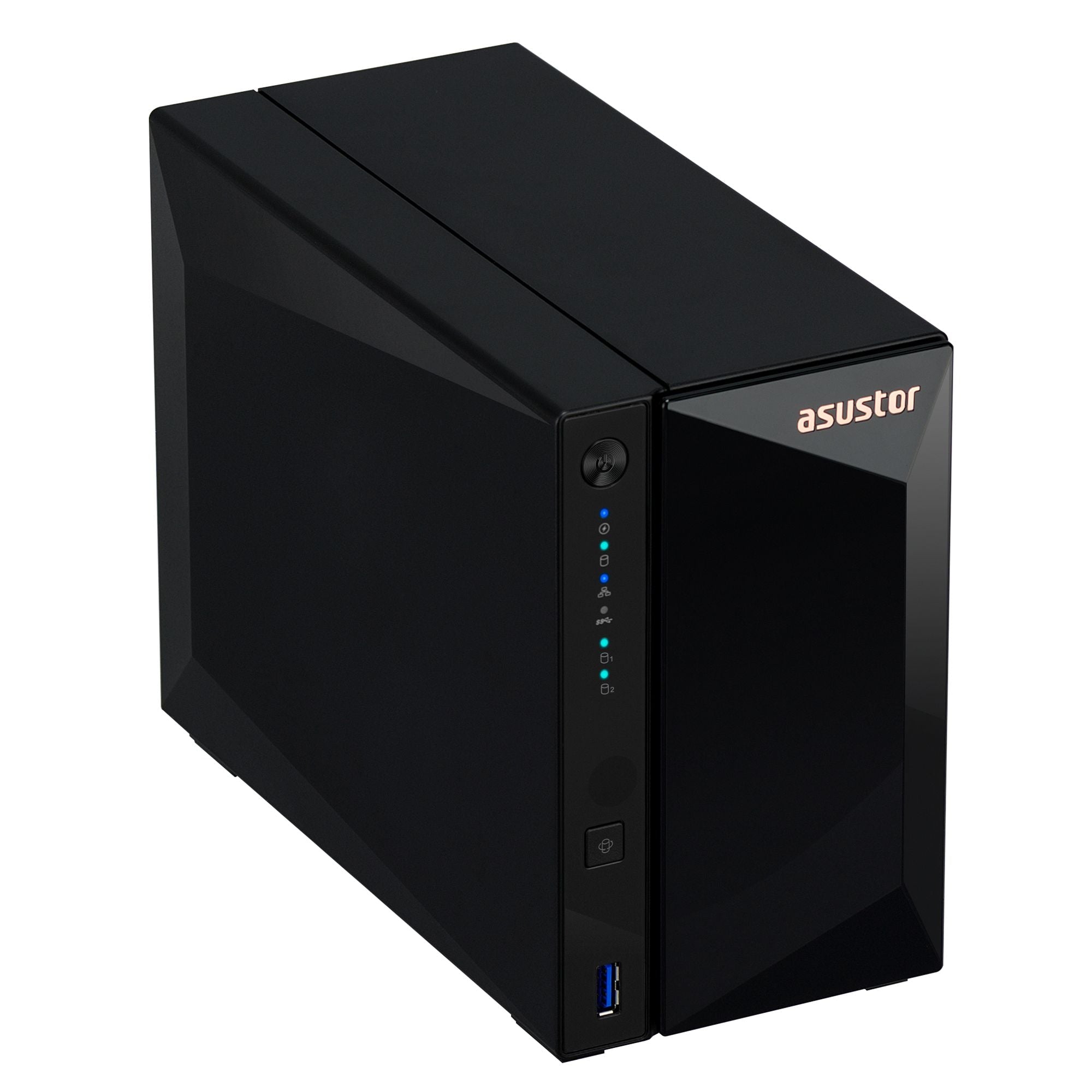 NAS ASUSTOR AS3302T V2 — perspectiva superior izquierda — sin discos