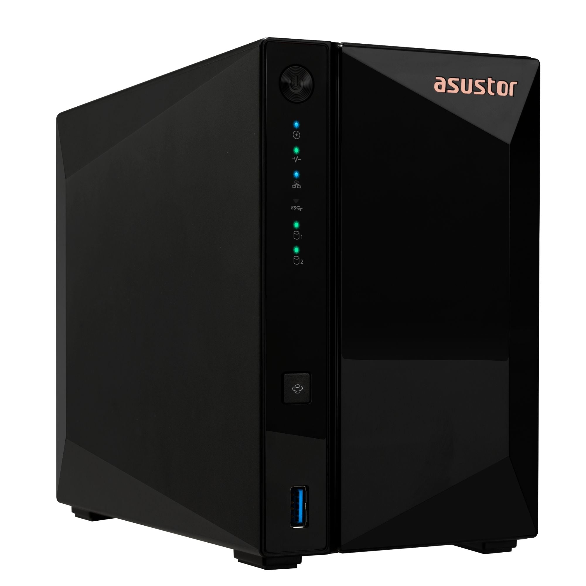 NAS ASUSTOR AS3302T V2 — vista lateral izquierda — sin discos