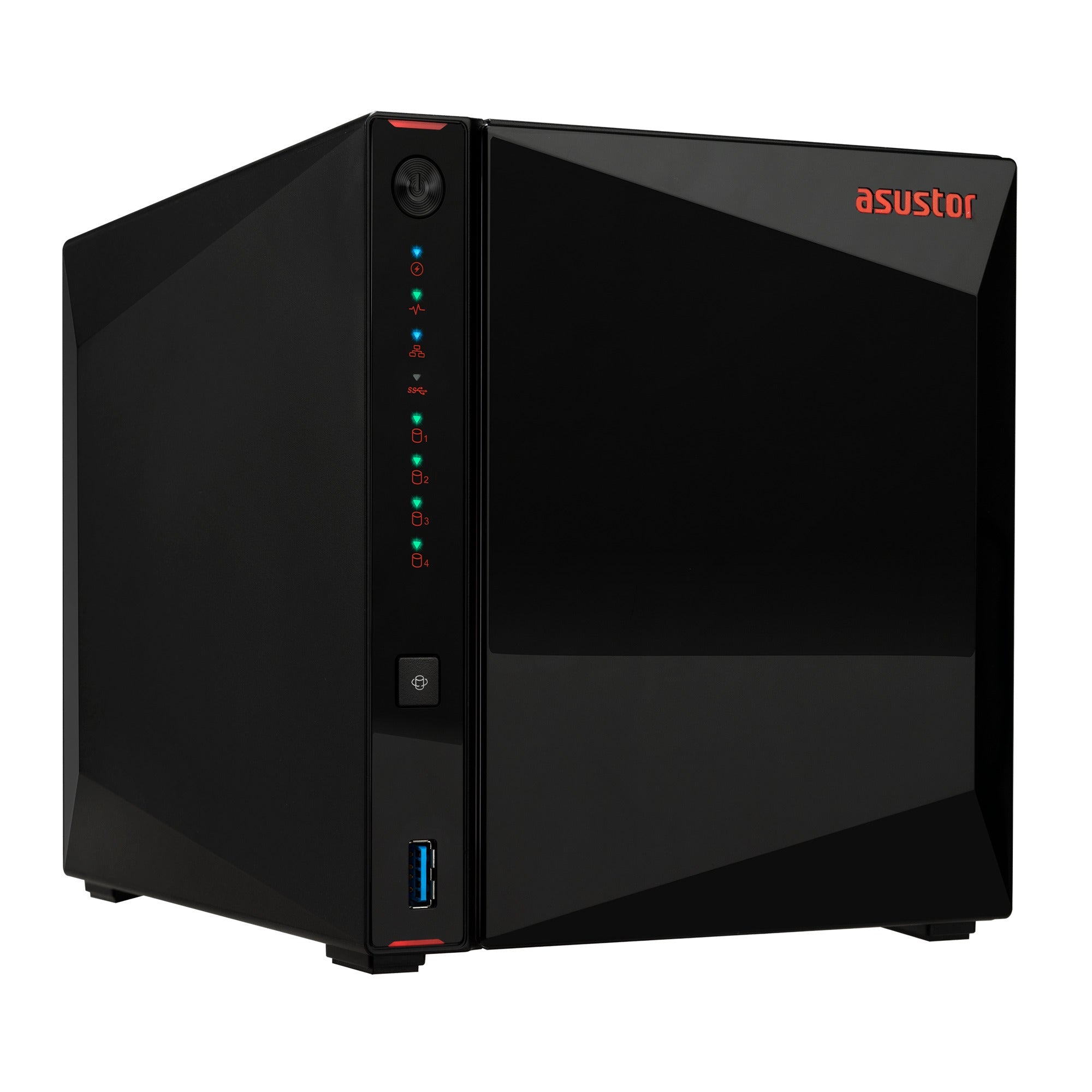 NAS ASUSTOR AS5404T — vista lateral izquierda — sin discos
