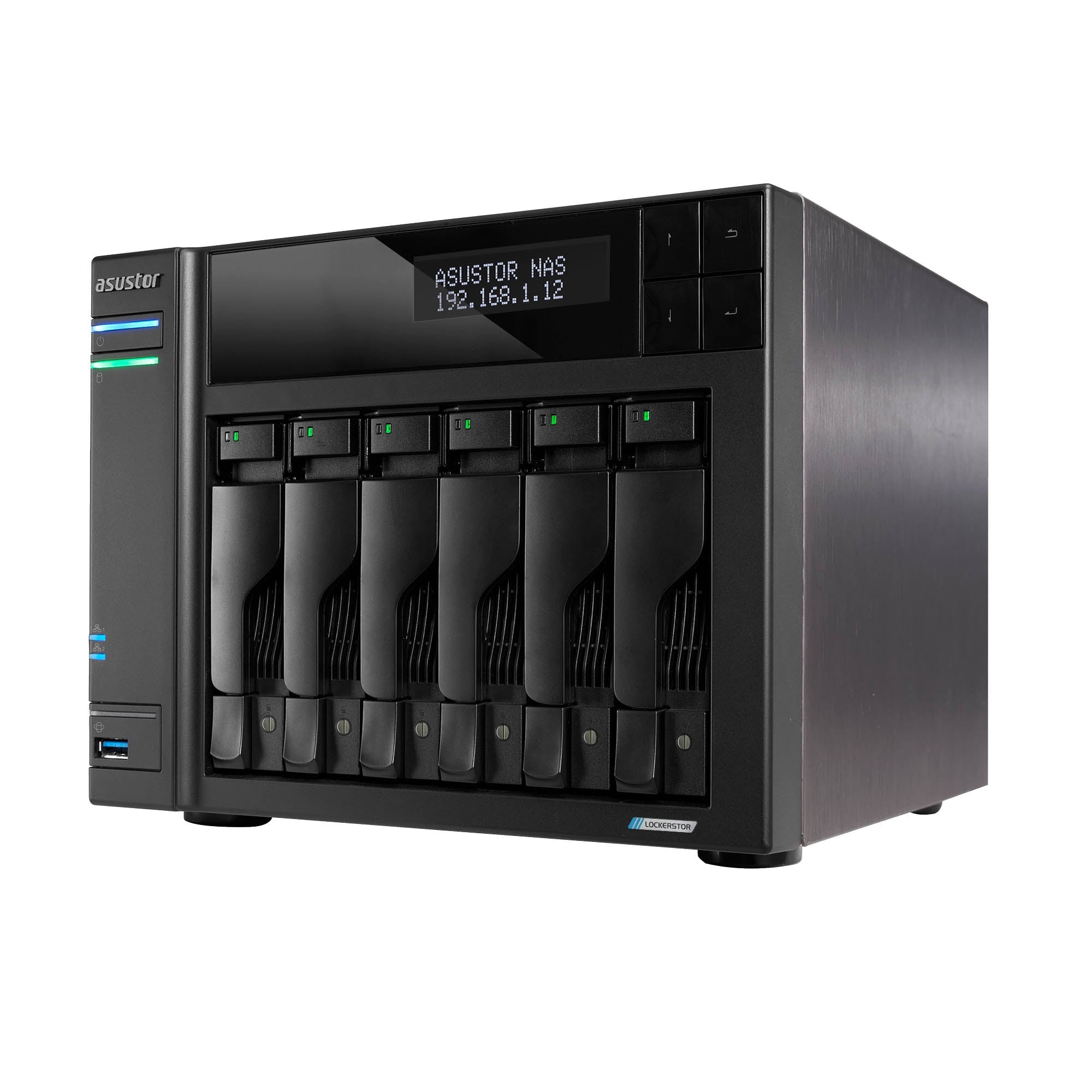 NAS ASUSTOR AS6706T V2 — vista lateral derecha — sin discos