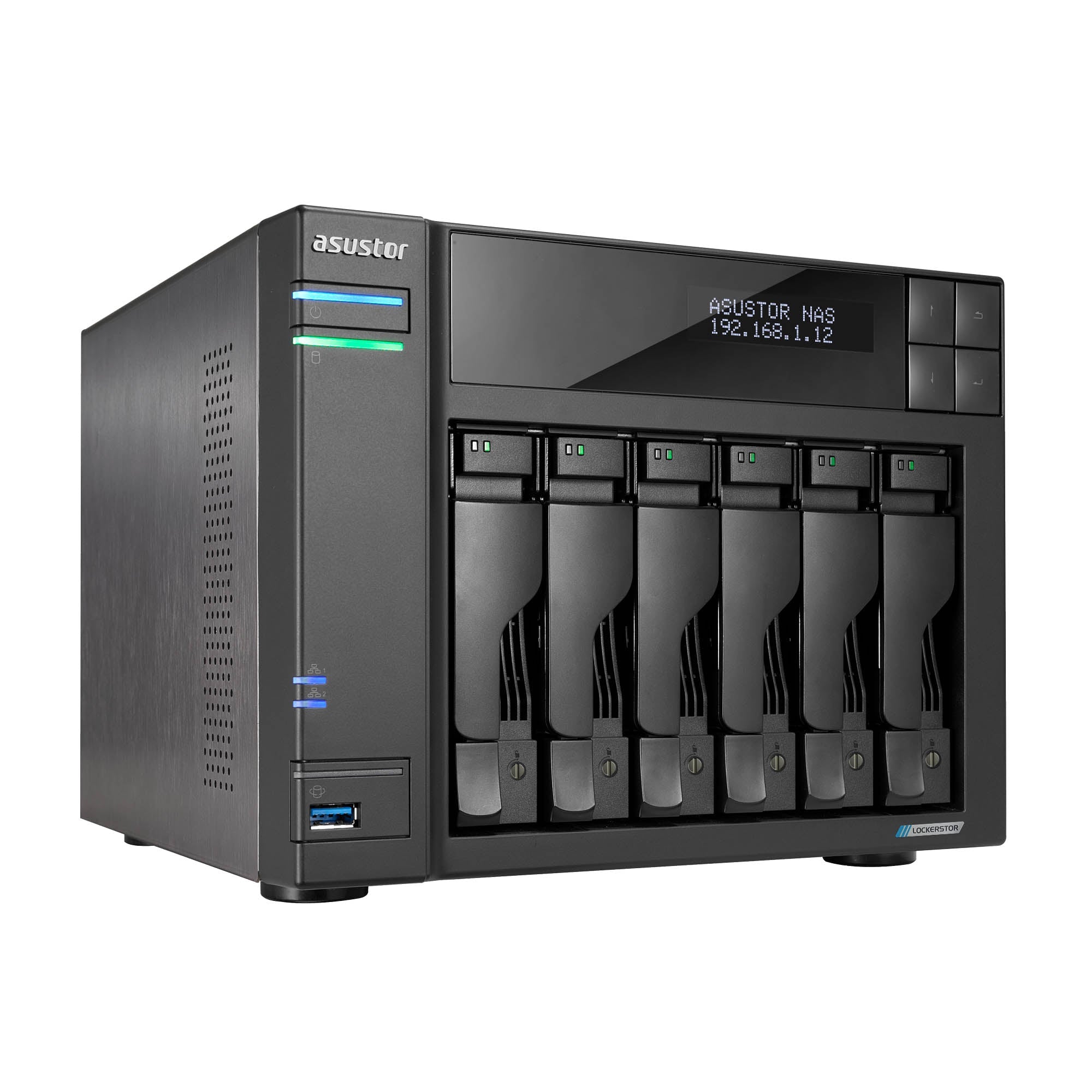 NAS ASUSTOR AS6706T V2 — vista lateral izquierda — sin discos