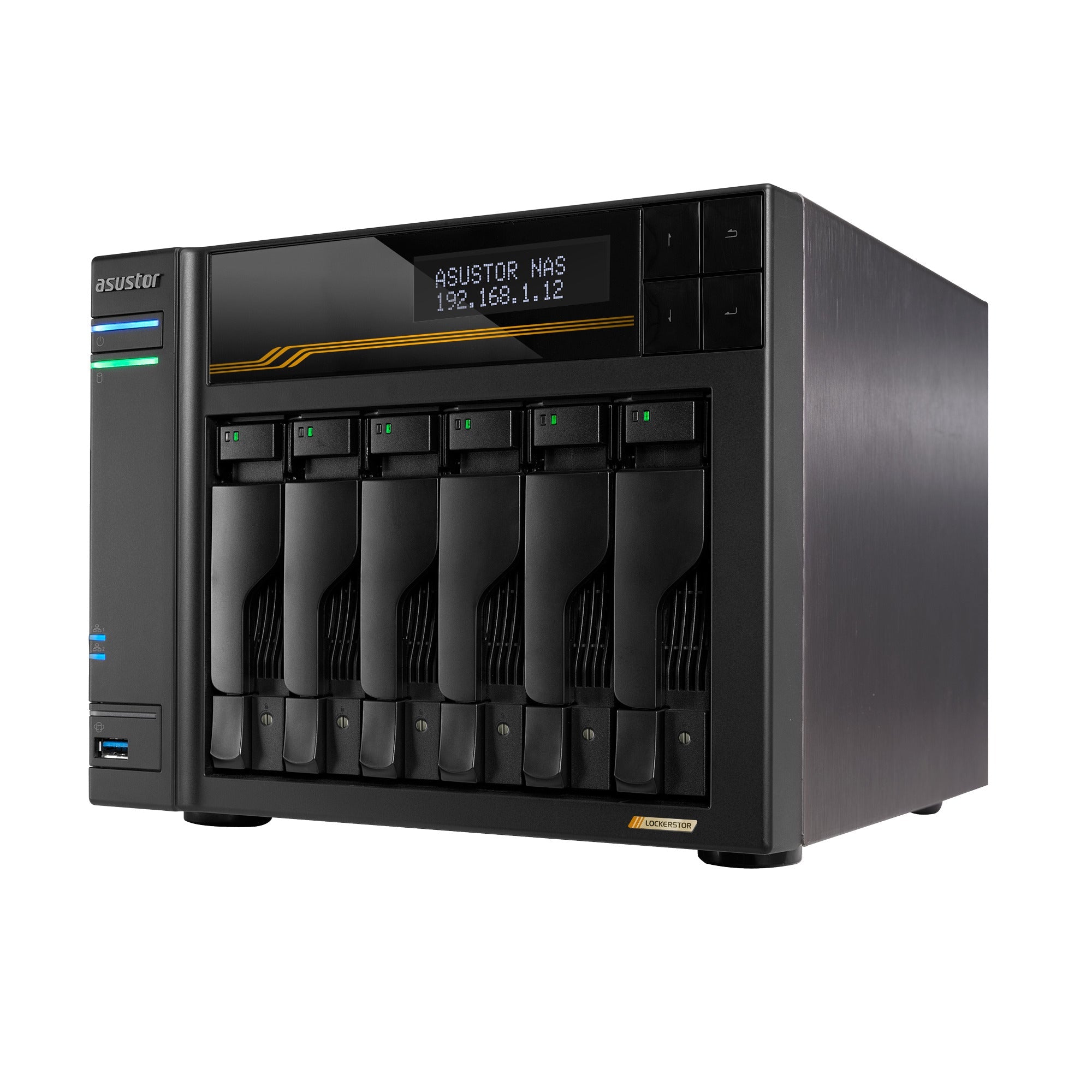 NAS ASUSTOR AS6806T — vista lateral derecha — sin discos