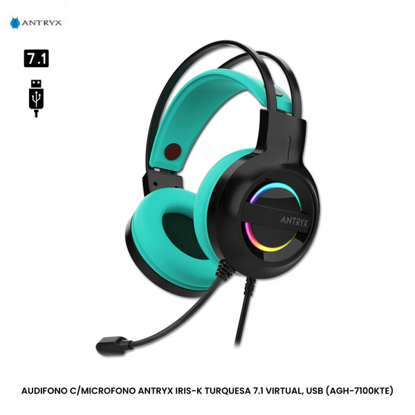 AUDÍFONOS GAMER ANTRYX IRIS-K TURQUESA ESTÉREO CIRCUMAURALES MICRÓFONO INTEGRADO CANCELACIÓN DE RUIDO DISEÑO CÓMODO Y RESISTENTE