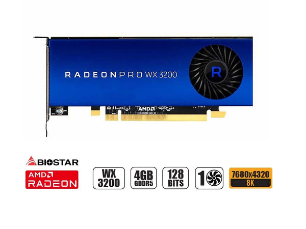 TARJETA DE VIDEO BIOSTAR RADEON PRO WX 3200 4GB GDDR5, 128 BITS, IDEAL PARA VIDEOJUEGOS, CON VENTILADOR de Biostar | first_variant_option_1 — Envío inmediato