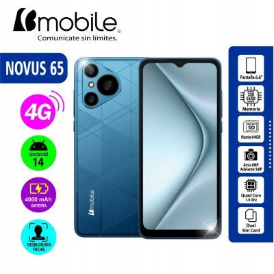 BMOBILE NOVUS 65 – SMARTPHONE 4G LTE • 6.5" • 2 GB RAM + 64 GB ROM • DUAL SIM • COLOR AZUL NOVUS 65 - SMART BUSINESS