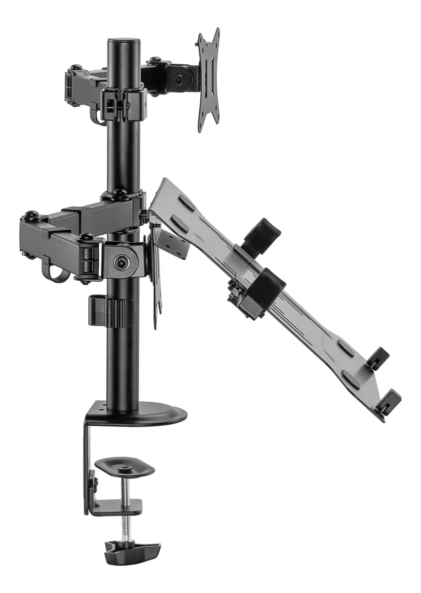 BRAZO SOPORTE AJUSTABLE PARA MONITOR 17″ - 35″ Y LAPTOP 10″ - 15.6″, BASE RACK RESISTENTE, ALTURA REGULABLE, CARGA 2KG - 9KG, IDEAL OFICINA Y GAMING KE32-ML - SMART BUSINESS