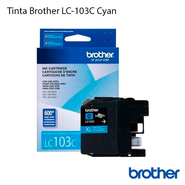 CARTUCHO DE TINTA BROTHER LC103C CIAN, RENDIMIENTO 600 PÁGINAS, ALTA CAPACIDAD, COMPATIBLE CON IMPRESORAS BROTHER de Brother | first_variant_option_1 — Envío inmediato