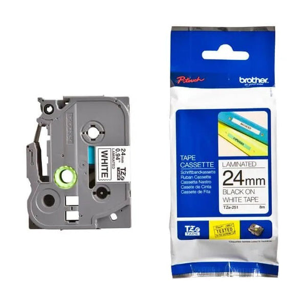 Cinta Brother Tze251 Negro En Blanco, 24Mm X 8M Sin Extra Fuerte - SMART BUSINESS