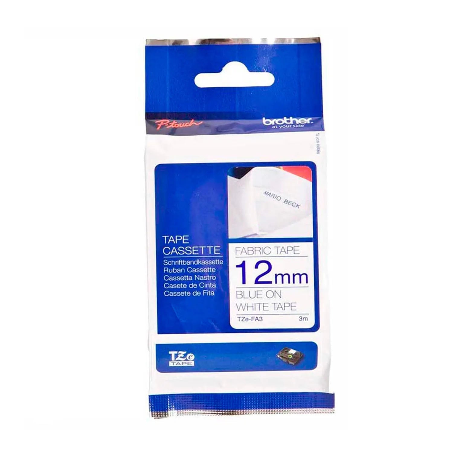 Cinta Textil Termoadhesiva Brother Tze - Fa3 Para Rotuladora, Azul Sobre Blanco, 12Mm X 3M (Tzefa3) de Brother | first_variant_option_1 — Envío inmediato