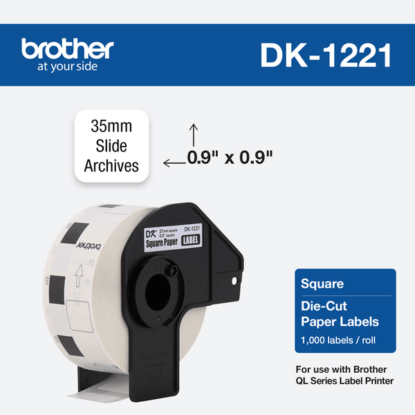 BROTHER ETIQUETA CUADRADA DK1221, 1000 ETIQUETAS DE 10/11'' X 10/11'', BLANCO DK1221 - SMART BUSINESS