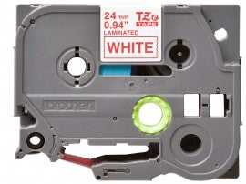 CINTA BROTHER TZE-252 LAMINADA 24MM X 8M ROJA SOBRE BLANCO, RESISTENTE AL AGUA, ABRASIÓN Y TEMPERATURA, IDEAL PARA ROTULADORAS P-TOUCH
