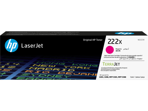 HP 222X W2223X Magenta | Tóner Original Alto Rendimiento 2.500 págs. | Compatible con LaserJet Pro 3203dw, 3204dw, MFP 3303fdw, 3288dw, 3388fdw, 3388sdw | Colores Vivos y Confiables