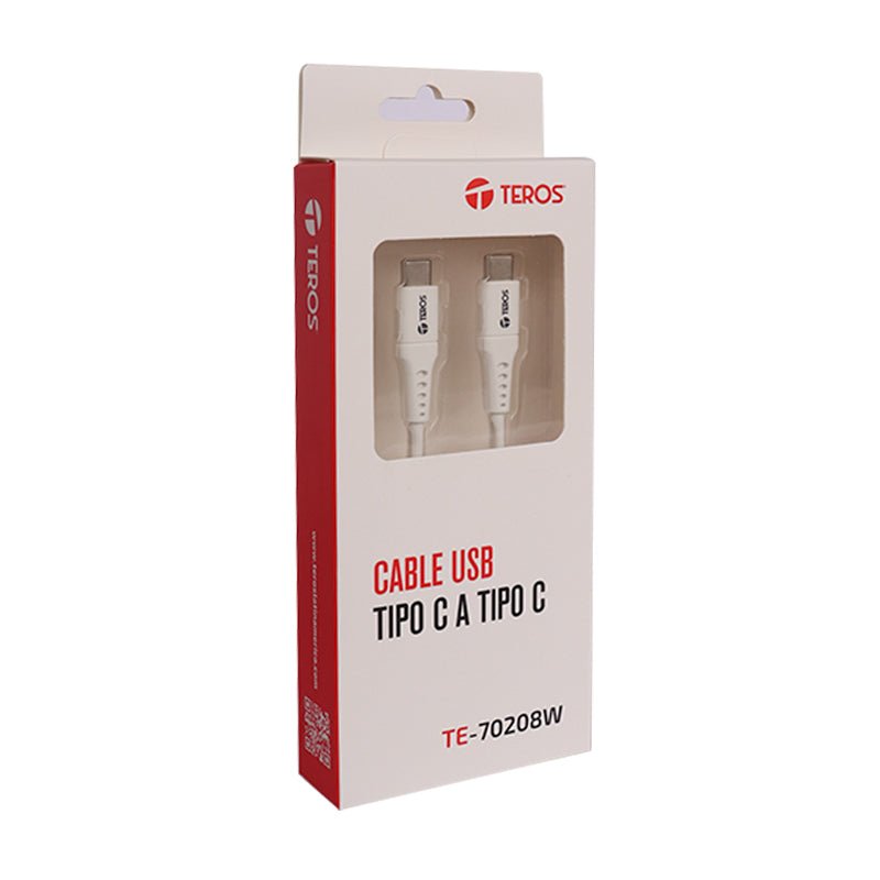 CABLE USB TEROS TE - 70208W, TIPO C - TIPO C, 5A, 100W MAX, BLANCO TE-70208W - SMART BUSINESS