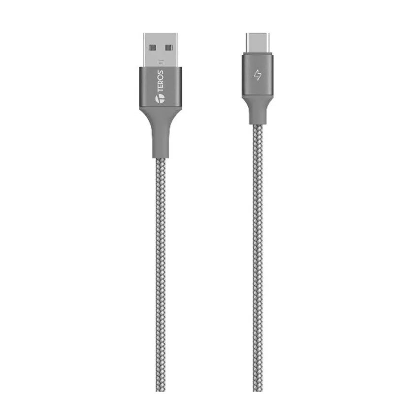 Cable USB Teros TE-70211W, Tipo A - Tipo C, 3A, 60W Max, GRIS - SMART BUSINESS