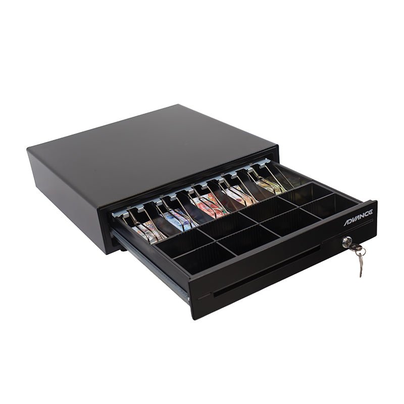 CAJA DE EFECTIVO ADVANCE ADV - 6406, 5 RANURAS PARA BILLETES, CONEXIÓN RJ11, COLOR NEGRO, APERTURA AUTOMÁTICA, IDEAL PARA POS, TIENDAS Y NEGOCIOS ADV-6406 - SMART BUSINESS