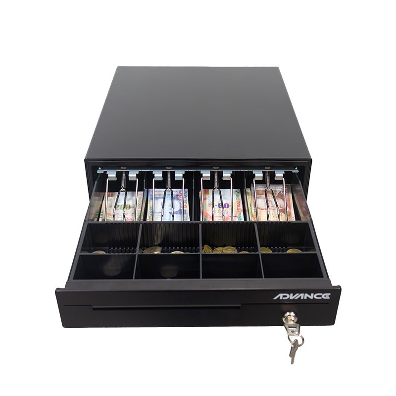 CAJA REGISTRADORA DE EFECTIVO ADVANCE ADV - 5421, 4 RANURAS, CONEXIÓN RJ11, APERTURA AUTOMÁTICA, COLOR NEGRO, IDEAL PARA POS, TIENDAS Y NEGOCIOS ADV-5421 - SMART BUSINESS