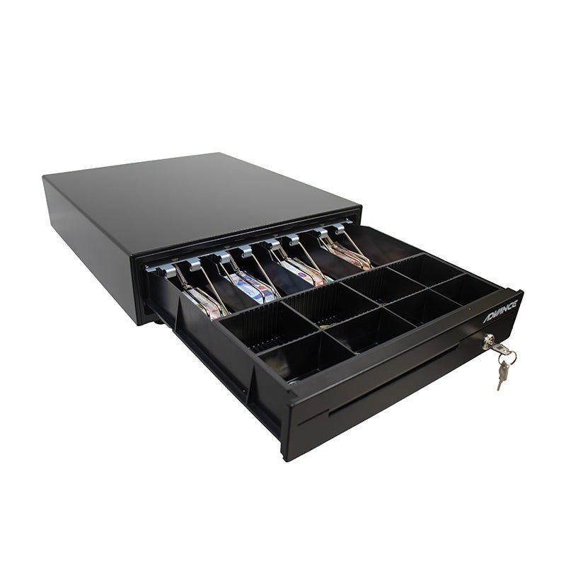 CAJA REGISTRADORA DE EFECTIVO ADVANCE ADV - 5421, 4 RANURAS, CONEXIÓN RJ11, APERTURA AUTOMÁTICA, COLOR NEGRO, IDEAL PARA POS, TIENDAS Y NEGOCIOS ADV-5421 - SMART BUSINESS