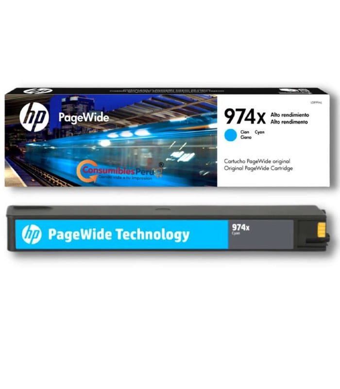 Cartucho de Tinta HP L0R99AL 974X Cian Alta Capacidad 7,000 Páginas Tecnología PageWide Compatible con HP PageWide Pro 452/477/552/577 Impresión Profesional y Duradera L0R99AL - SMART BUSINESS