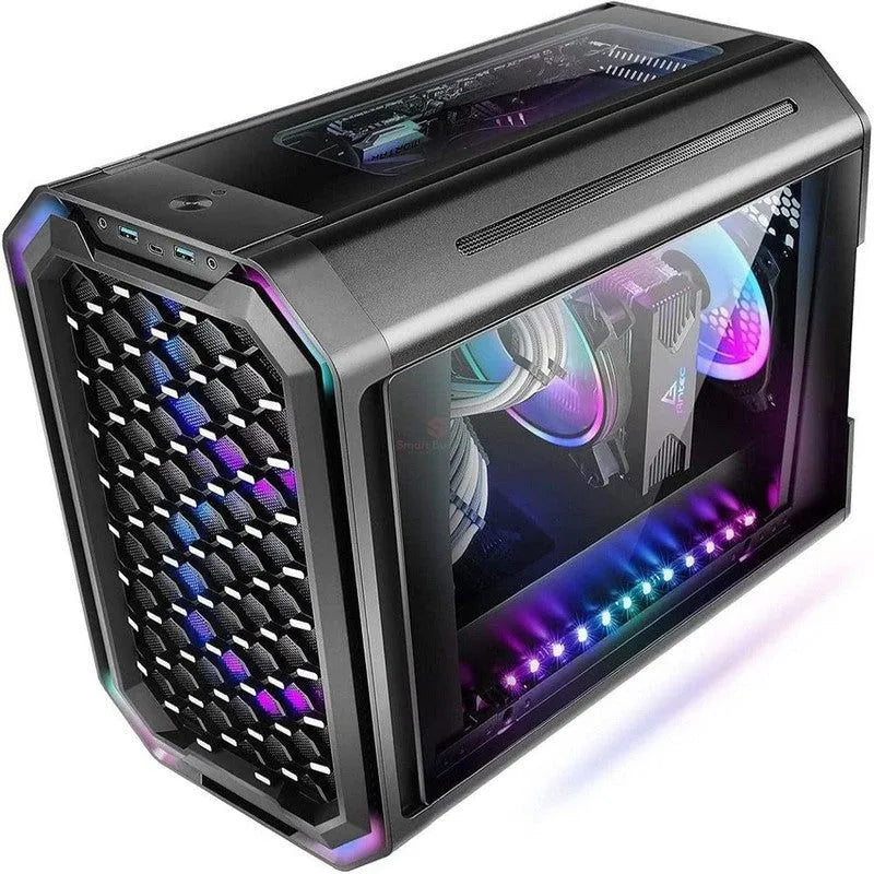 Case Antec Dark Cube Gaming Sin Fuente, Con Panel De Vidrio Templado, Iluminacion Led Rgb, Salida De Audio, 2 Puertos Usb, Color Negro (0-761345-80034 - SMART BUSINESS
