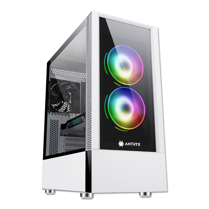 CASE ANTRYX RX - 460 MESH WHITE S/FUENTE (AC - RX460MW) PANEL DE VIDRIO | 3 VENTILADORES | LED ARGB | BLANCO AC-RX460W - SMART BUSINESS
